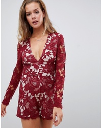 Missguided Lace Playsuit In Red