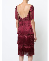 Marchesa Notte Embroidered And Fringed Dress