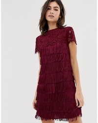 Oasis Shift Dress With Lace And Fringing Red