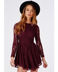 Burgundy Lace Skater Dress