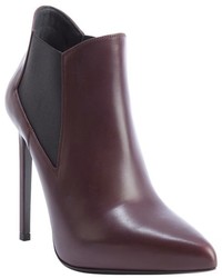 Saint Laurent Burgundy Leather And Elastic Gusset Stiletto Ankle Booties