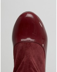 Daisy Street Burgundy Patent Sock Heeled Ankle Boots