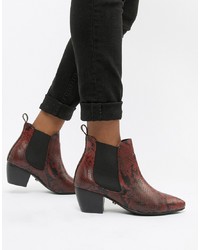Oasis Heeled Chelsea Boots In Red Animal Print