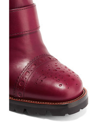 Prada Leather Platform Boots Burgundy