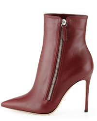 Gianvito Rossi Leather Pointed Toe Bootie Burgundy