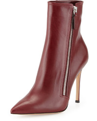 Gianvito Rossi Leather Pointed Toe Bootie Burgundy