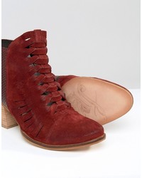 Free People Loveland Red Leather Ankle Boots