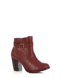 New Look Wide Fit Burgundy Block Heel Ankle Boots