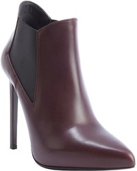Saint Laurent Burgundy Leather And Elastic Gusset Stiletto Ankle Booties