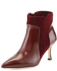 Manolo Blahnik Somma Mixed Leather Ankle Boot Burgundy