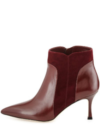 Manolo Blahnik Somma Mixed Leather Ankle Boot Burgundy