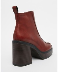 Vagabond Tyra Staked Platform Burgundy Leather Ankle Boots