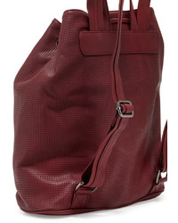 Neiman Marcus Perforated Zip Front Drawstring Backpack Bordeaux