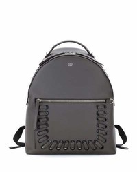 Fendi Whipstitch Leather Backpack Dark Gray