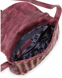 Neiman Marcus Faux Leather Woven Saddle Bag Burgundy