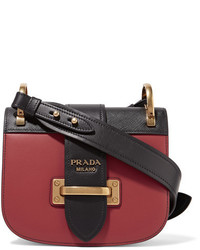 Prada Pionnire Two Tone Leather Shoulder Bag Crimson