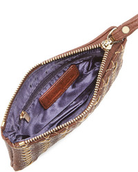 Neiman Marcus Woven Faux Leather Wristlet Bag Cocoa