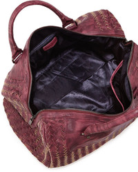 Neiman Marcus Woven Weekender Bag Burgundy