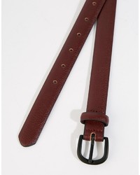 Asos Brand Smart Belt In Burgundy Faux Leather