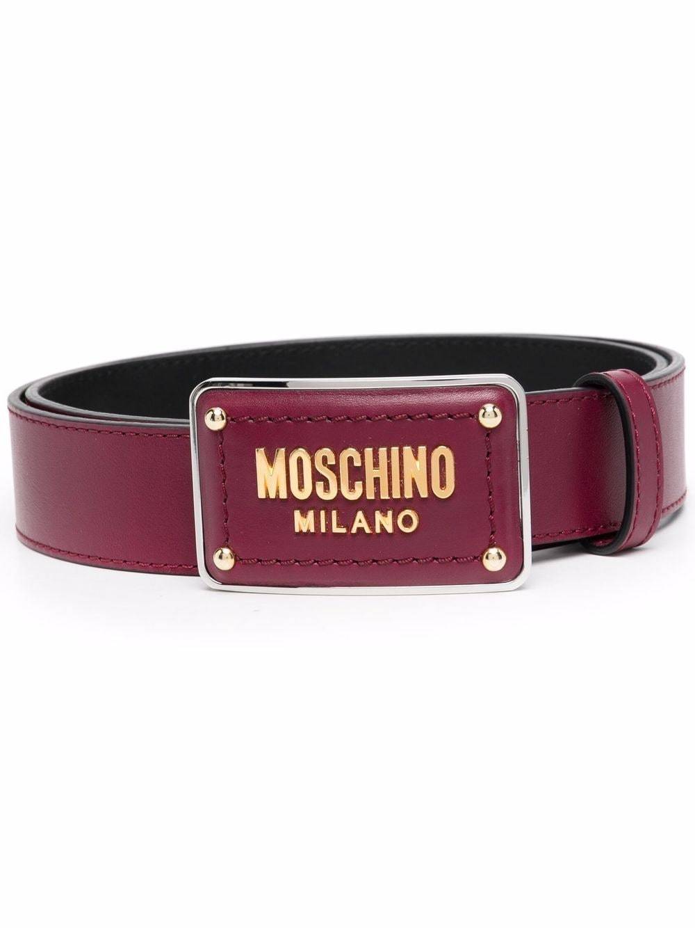 Moschino Logo Plaque Leather Belt, $197 | farfetch.com | Lookastic