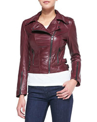Lamarque Joanna Asymmetric Leather Jacket Burgundy