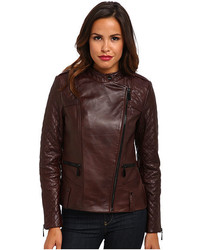 Vince Camuto Leather Moto Jacket With Quilted Sleeves G8941