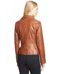 Bernardo Petite Wing Collar Leather Moto Jacket