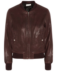 Burgundy Leather Bomber Jacket