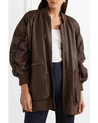 Fendi Oversized Ruched Perforated Leather Bomber Jacket