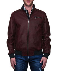 Maceoo Red Leather Bomber Jacket