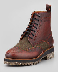 DSquared 2 Leather Tweed Wing Tip Boot Brown