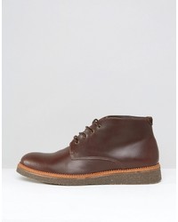 Asos Boots With Cork Sole In Burgundy Leather