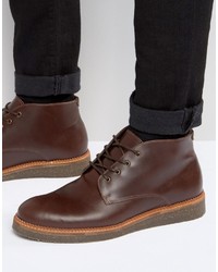Asos Boots With Cork Sole In Burgundy Leather