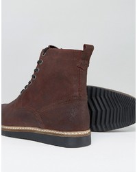 Asos Lace Up Boots In Burgundy Leather With Wedge Sole