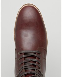 Asos Lace Up Boots With Quilt Detail In Burgundy Leather