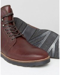 Asos Lace Up Boots With Quilt Detail In Burgundy Leather