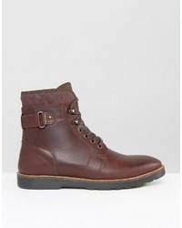 Asos Lace Up Boots With Quilt Detail In Burgundy Leather