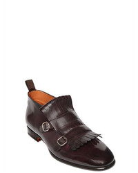 Santoni Fringed Leather Monk Strap Low Boots