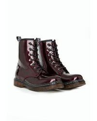 Missguided Scout Patent Lace Up Boots Burgundy
