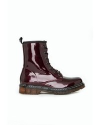 Missguided Scout Patent Lace Up Boots Burgundy