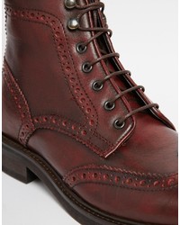 Asos Brand Brogue Boots In Burgundy Leather