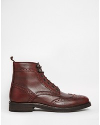 Asos Brand Brogue Boots In Burgundy Leather