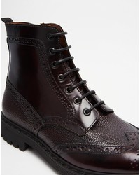 Asos Brand Brogue Boots In Burgundy Leather With Cleated Sole