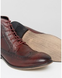 Asos Brogue Boot In Burgundy Leather