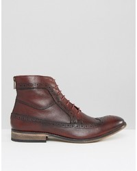 Asos Brogue Boot In Burgundy Leather