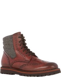 Franceschetti Herringbone Leather Wingtip Boots Brown