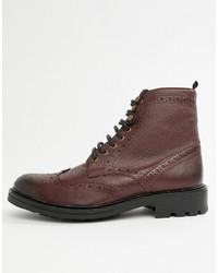 WALK LONDON Sean Brogue Boots In Burgundy Leather