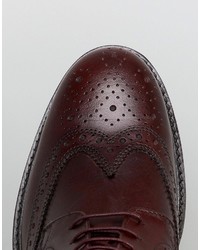 Silver Street Brogue Boots In Burgundy Leather