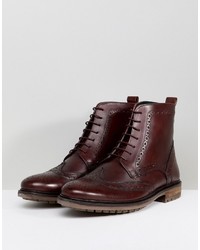 Silver Street Brogue Boots In Burgundy Leather