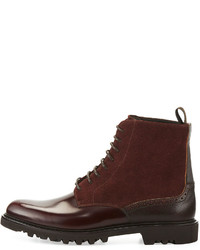 Giorgio Armani Suede Leather Lace Up Boot Burgundy